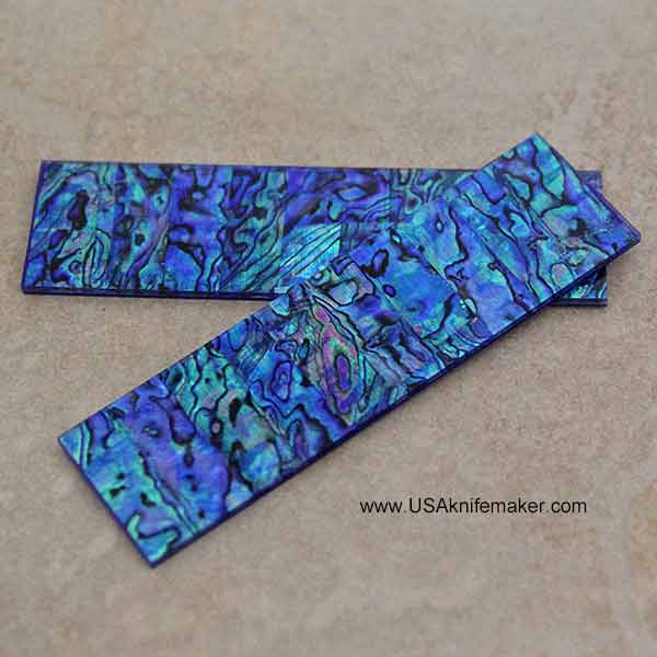 ALVS Paua Shell Blue Tint Top and Blue Backing 3/16" Scales - Knife Handle Material