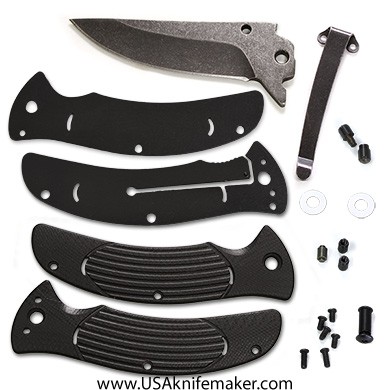 KMS Liner Lock K1258 Flipper Knife Kit - 440C Stone Washed Blade Finish - Black G10 Scales 