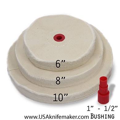 Buffing Wheel Loose - 6", 8" or 10"- 80ply Muslin 1" Arbor Hole - with an adapter for 1/2" - 3/4"