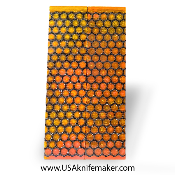 Resin Hybrid3D™ Black Hex Grid & Gold/Peach Cast Resin Scales - .250" x 1.5" x 6" - Knife Handle Material