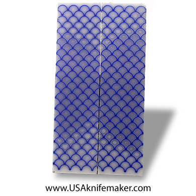 Resin Hybrid3D™  Blue Fish Scale Grid & White Cast Resin Scales - .375" x 1.5" x 6" - Knife Handle Material