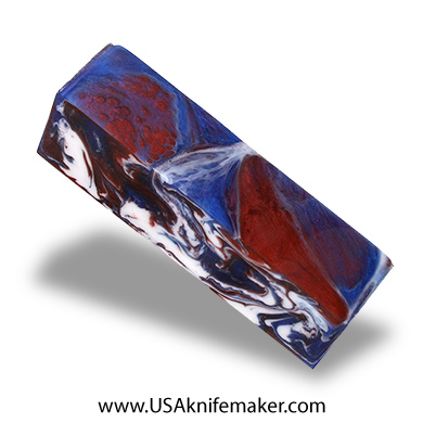 Red, White & Blue Cast Resin Block - 1.55" x 1.75" x 5.9" - Knife Handle Material