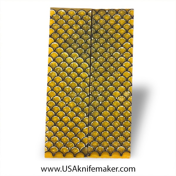 Resin Hybrid3D™ Black Fish Scale Grid & Yellow Cast Resin Scales - .375" x 1.5" x 6" - Knife Handle Material