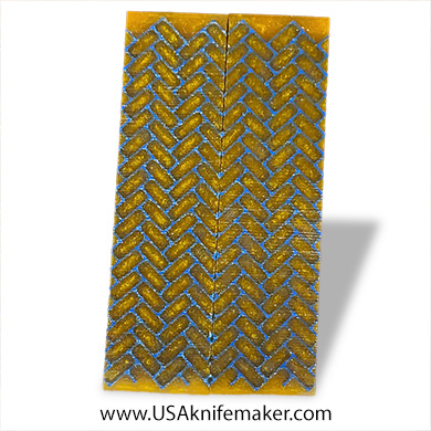 Resin Hybrid3D™ Blue Brick Grid & Yellow Cast Resin Scales - .375" x 1.5" x 6" - Knife Handle Material