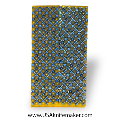 Resin Hybrid3D™ Blue Fish Scale Grid & Yellow Cast Resin Scales - .375" x 1.5" x 6" - Knife Handle Material