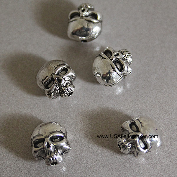 Skull - Double Sided - Silver - .38"x.31"x.44" w/ a vertical .05" hole diameter - 3 PACK