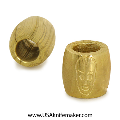 Damascus Bead - Engraved Skull Convex - .46"L x .48"W - BRASS
