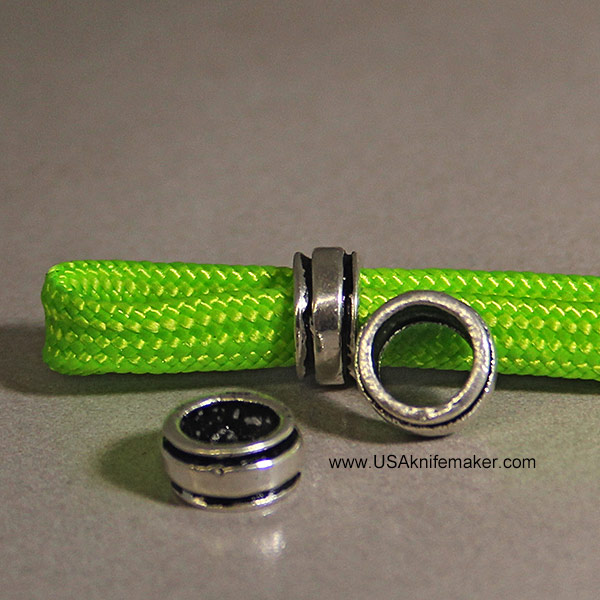 Spacer Bead - Silver - 2 Black Horizontal Lines - .34" x .17" with a .22" hole diameter