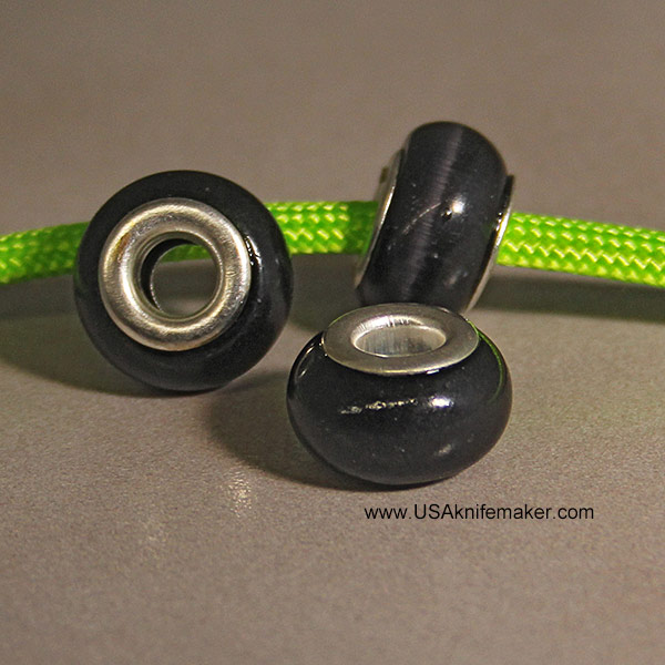 Spacer Bead - Glass - Black Round Bead - .56" Round x .33" Height with a .18" hole diameter