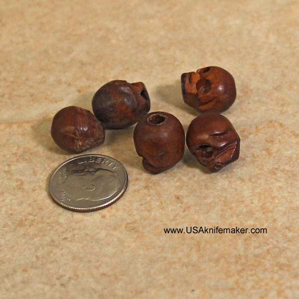 Skull - Shi Wood Carved- Dark - Vertical Hole - 6 PACK