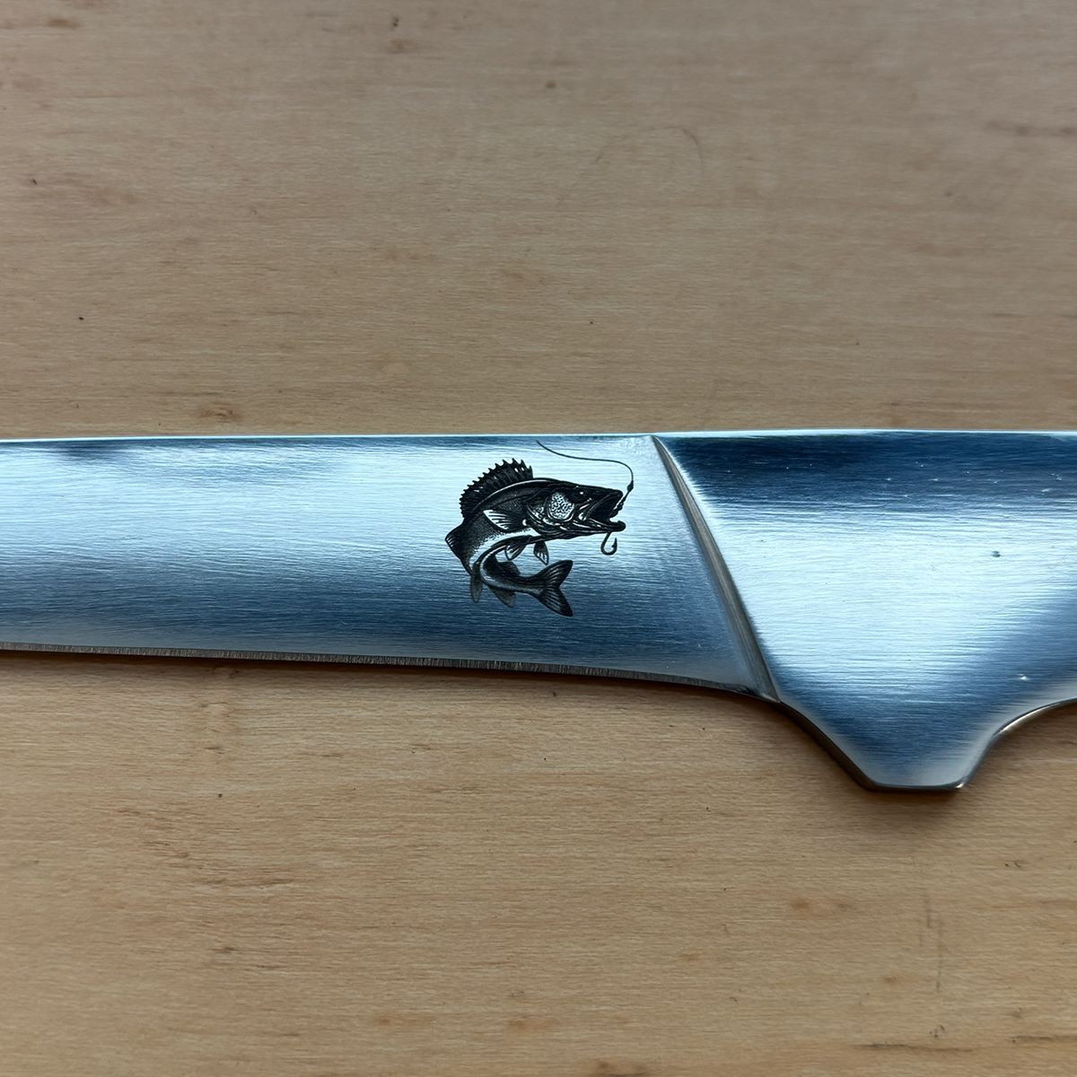 Fillet Knife Blade Blank 001 - 9Cr18MoV Stainless Steel - 12 1/2" OAL Engraved With Walleye Image