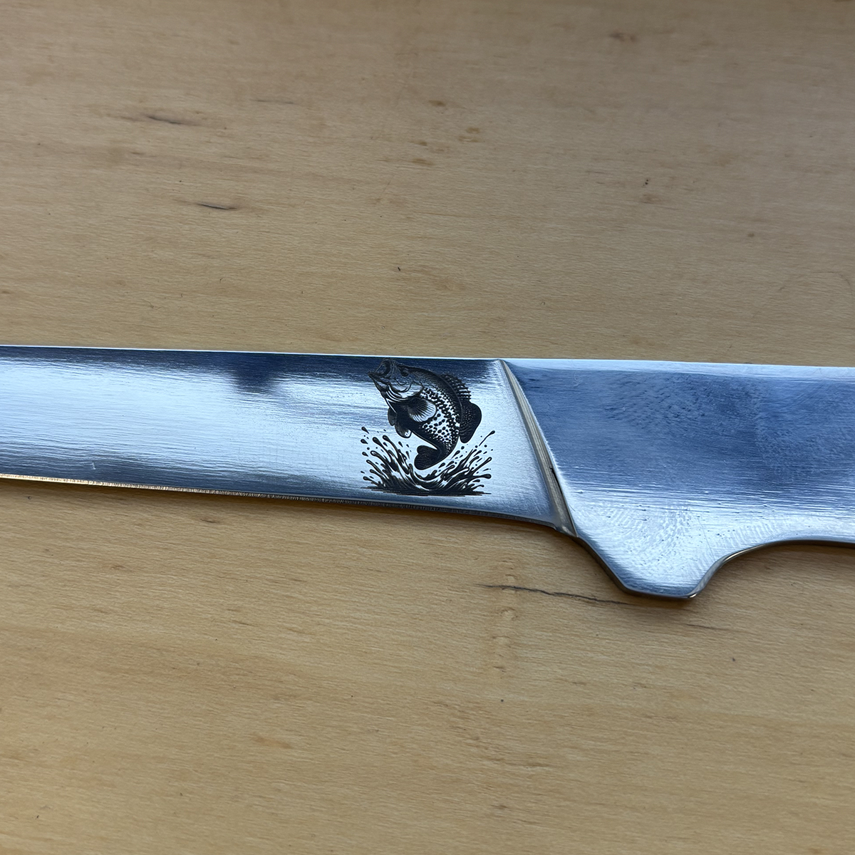 Fillet Knife Blade Blank 001 - 9Cr18MoV Stainless Steel - 12 1/2" OAL Engraved With Crappie Image