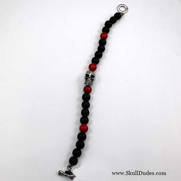 red black bead skull bracelet