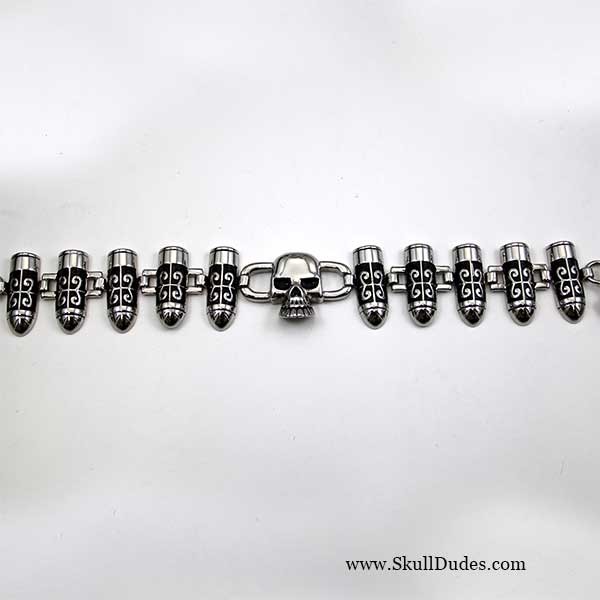 stainless steel link bracelet skull bullets