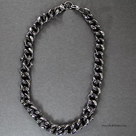 Necklace - Stainless Steel - Black Oxidized - Thick Skull Chain Design - 26" Long