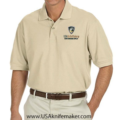 USA Knifemaker Embroidered Men's Polo- Stone Dust - Small