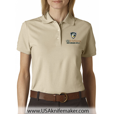 USA Knifemaker Embroidered Women's Polo- Stone Dust
